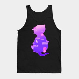 Kitten Silhouette Night Sky Tank Top